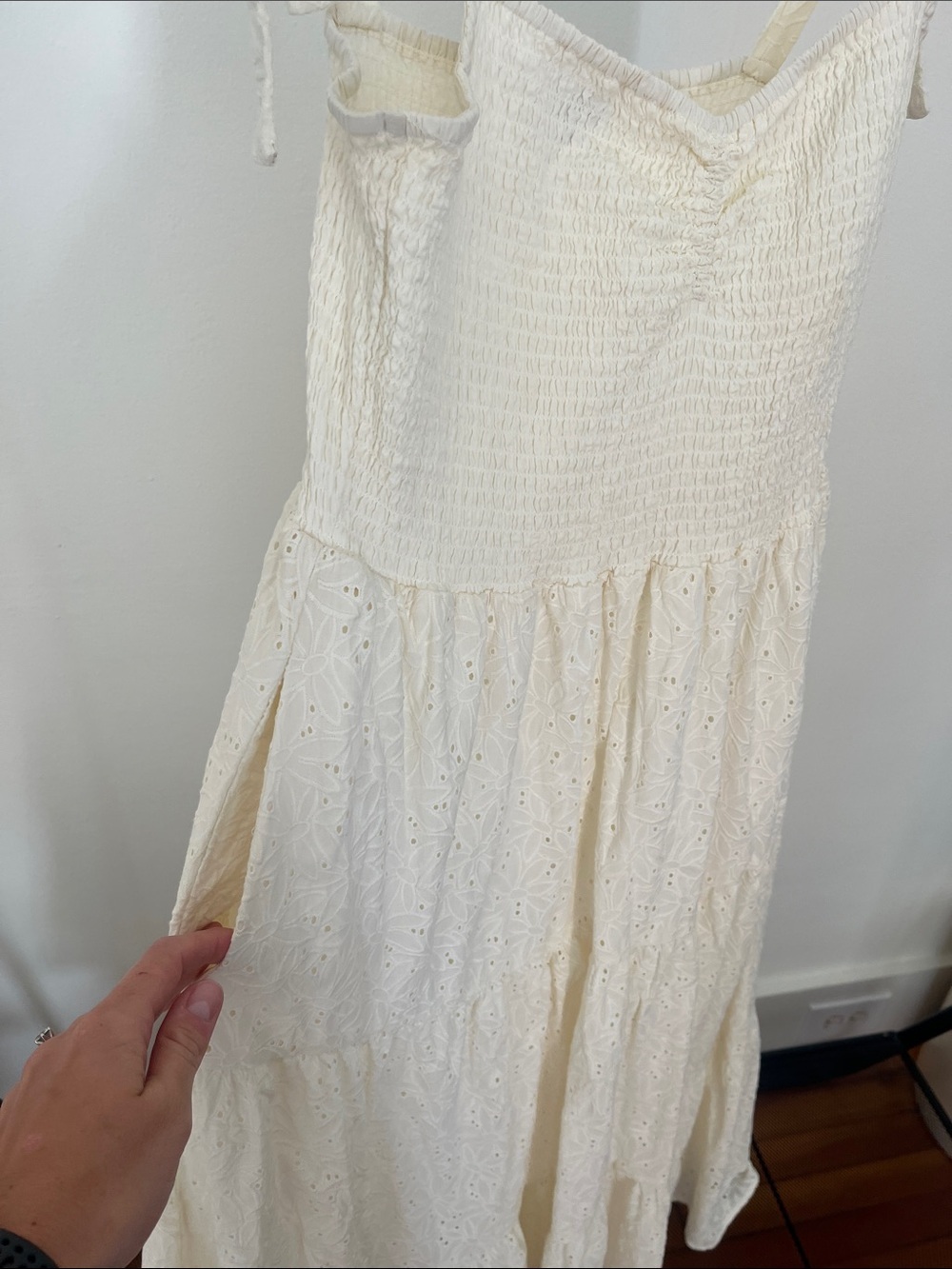 Madewell Eyelet Lucie Tie-Strap Tiered Midi Dress in Cream White - Picture 4 of 8
